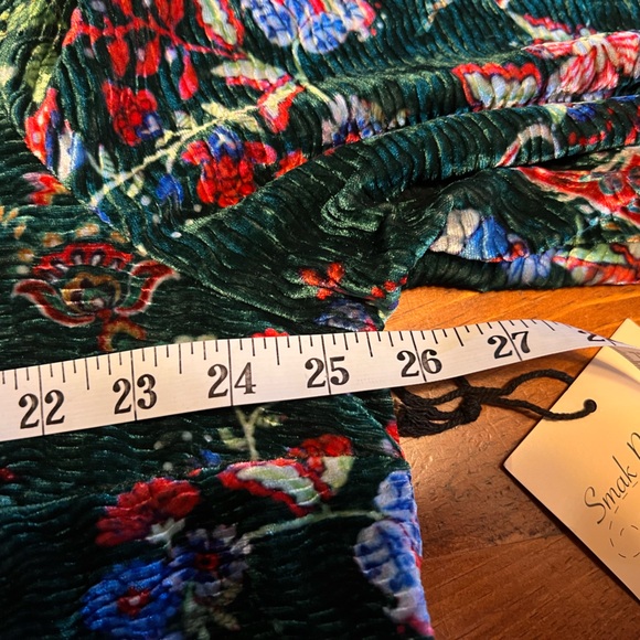 3X Velour Dress Green Floral Long Flair Sleeve Smak Parlour Stretch Ribbed NWT - Picture 8 of 8